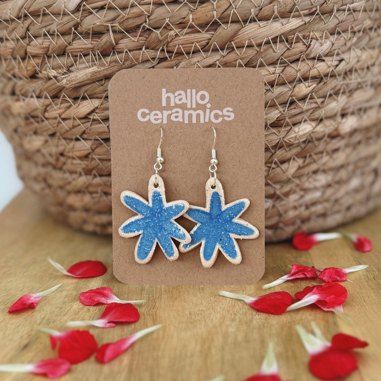 BIG BLUE FLOWER EARRINGS